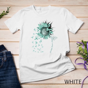 ŚWIADOMOŚĆ RAKA SZYJKI MACICY Koszulka z nadrukiem Słonecznik Teal Ribbon Bluza z kapturem