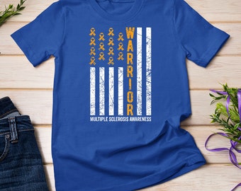 Orange Warrior For Women Men Multiple Sclerosis Awareness MS USA Flag T-Shirt Sweatshirt