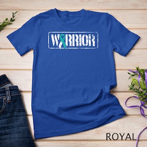 Cervical Cancer Warrior Teal White Military Style Ribbon T-Shirt Sweatshirt