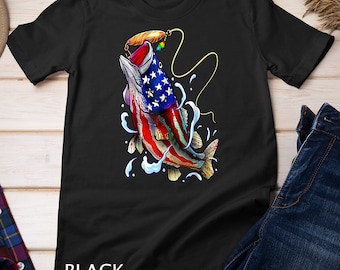 Bass Fishing Fish American Flag Dad Father Fourth Of July T-Shirt Sweatshirt