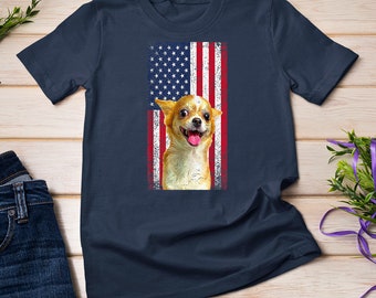 アメリカ国旗 チワワ 犬好き おもしろい 独立記念日 犬 Tシャツ