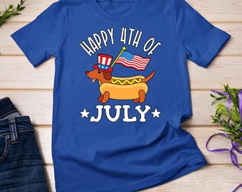 Womens Patriotic Dachshund Fourth of July 4th Flag Cute Hot Dog T-Shirt Sweatshirt