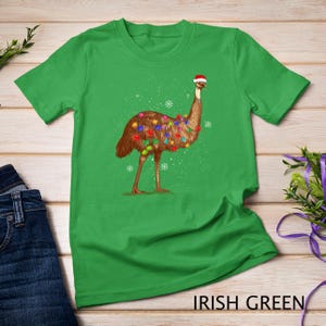 Santa Emu Bird With Christmas Lights Funny Xmas Celebration T-Shirt Santa Emu Bird With Christmas Lights Funny Xmas Celebration T-Shirt