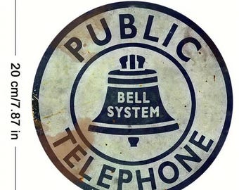 Public Telephone Pay Phone Bell System Round Tin Sign - 8x8 Inch