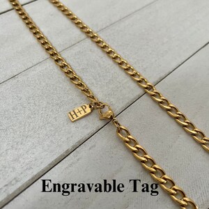 Mens Gold Plated Curb Chain Necklace: Personalized Initial Tag, 5mm Stainless Steel