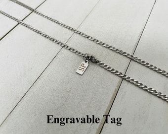 3mm Silver Curb Chain, Men Chain, Women Chain, Personalized Stainless Steel Necklace, Custom Chain, Mens Chain Necklace, Personalized Gift