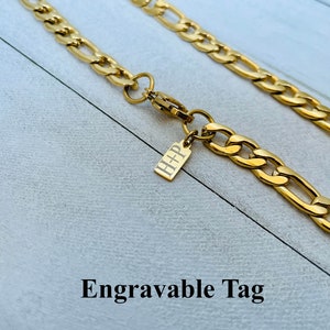 Mens Chain, 7mm Gold Plated Figaro Chain, Custom Necklace Stainless Steel Chain for Men Necklace Personalized Initial Chain, Birthday Gift