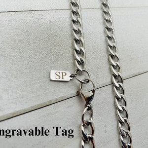 7mm Silver Curb Chain, Personalized Chain For Men, Necklace Custom Women Chain, Stainless Steel Chain For Men, For Him, Birthday Gift
