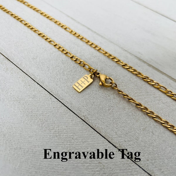 Mens Chain, 3mm Gold Plated Figaro Chain, Custom Necklace Stainless Steel Chain for Men Necklace Personalized Initial Chain, Birthday Gift