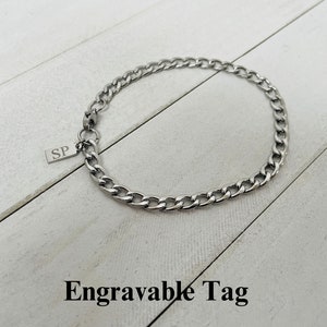 Personalized Silver Stainless Steel Curb Bracelet - Engravable Tag