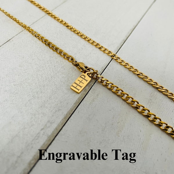 3mm Gold Plated Curb Chain, Men Chain, Custom Necklace, Personalized Initial Chain, Stainless Steel Chain For Men And Women, Necklace Chain