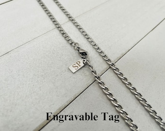 4mm Silver Curb Chain, Mens Chain, Curb Necklace For Men, Custom Chain, Stainless Steel Curb Chain For Men And Women, Personalized Chain