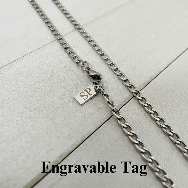 4mm Silver Curb Chain, Mens Chain, Curb Necklace For Men, Custom Chain, Stainless Steel Curb Chain For Men And Women, Personalized Chain