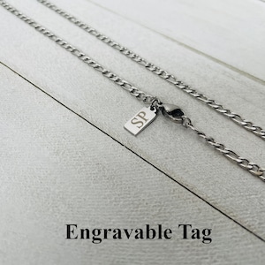 Mens 3mm Figaro Chain: Stainless Steel Custom Initial Necklace
