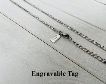 Mens Chain, 3mm Silver Figaro Chain, Custom Necklace Stainless Steel Chain for Men, Necklace Personalized Initial Chain, Anniversary's Gift