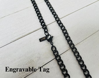 7mm Black Curb Chain, Men Chain, Personalized Necklace, Stainless Steel Chain, Custom Chain Initial Necklace, Chain For Men, Gift For Him