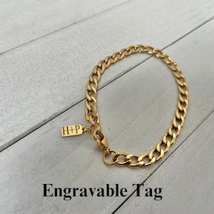 Personalized Mens Bracelet, 6mm Curb Gold Plated Stainless Steel Bracelet For Men, Customize Bracelet, Initial Bracelet, Engraved Bracelet