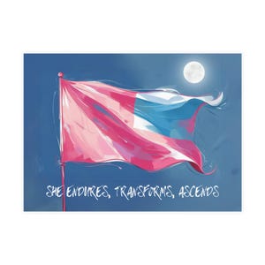 Pacotes de cartões postais Ela suporta, transforma, ascende, citação, solidariedade feminina, dia da independência, pintura a óleo, imagem feminista, rosa, azul, bandeira ondulante