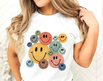 Retro Smiley Faces Shirt, Smile Face T-Shirt, Vintage Smiley Face Shirt, Trendy Shirts for Women Youth Kids Toddler Baby,Smiling Emoji Shirt