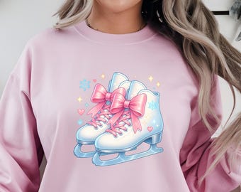 Ice Skating Sweatshirt, Ice Skate Bow Hoodie, Ice Skating Girl Gift, Ice Skater Clothing, Christmas Gift Apparel