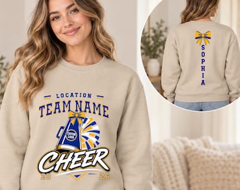 Personalized Cheer Sweatshirt, Customized Location Team Name Hoodie, Cheerleader Bow Gift