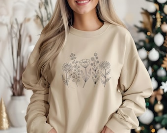 Wildflower Sweatshirt, Cottagecore Floral Hoodie, Nature Lover Gift