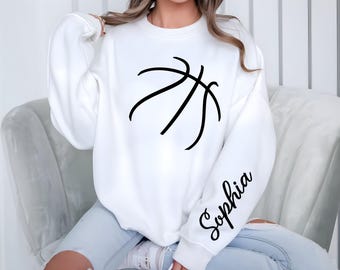 Personalized Basketball Sweatshirt, Basketball Silhouette Sweatshirt, Custom Name on Sleeve, Basketball Lover, Basketball Player Hoodie