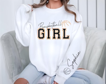 Personalized Basketball Girl Sweatshirt, Sport Girl Hoodie, Custom Girl Sweatshirt, Basketball Lover Gift, Basketball Player