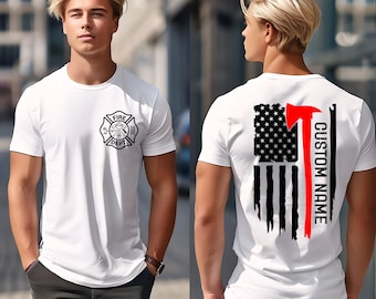 Personalized Firefighter Shirt, Gift for Firefighter, Custom Firefighter Tshirt With Name, Flag Gift