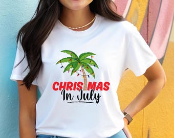Christmas in July Shirt, Summer Beach Tee, Palm Tree Christmas Gift