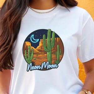 Neon Moon Shirt, Country Music Shirt, Summer Tshirt, Desert Moon Shirt, Desert Cactus Tee, Western Skull Shirt, Vacation Shirt, Gift for Her