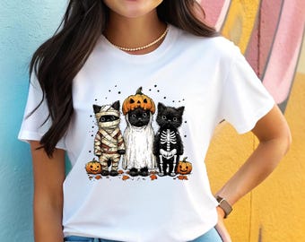 Halloween Cat Shirt, Cute Cats in Costume Tshirt, Spooky Cat Lover Gift, Halloween Party Tee