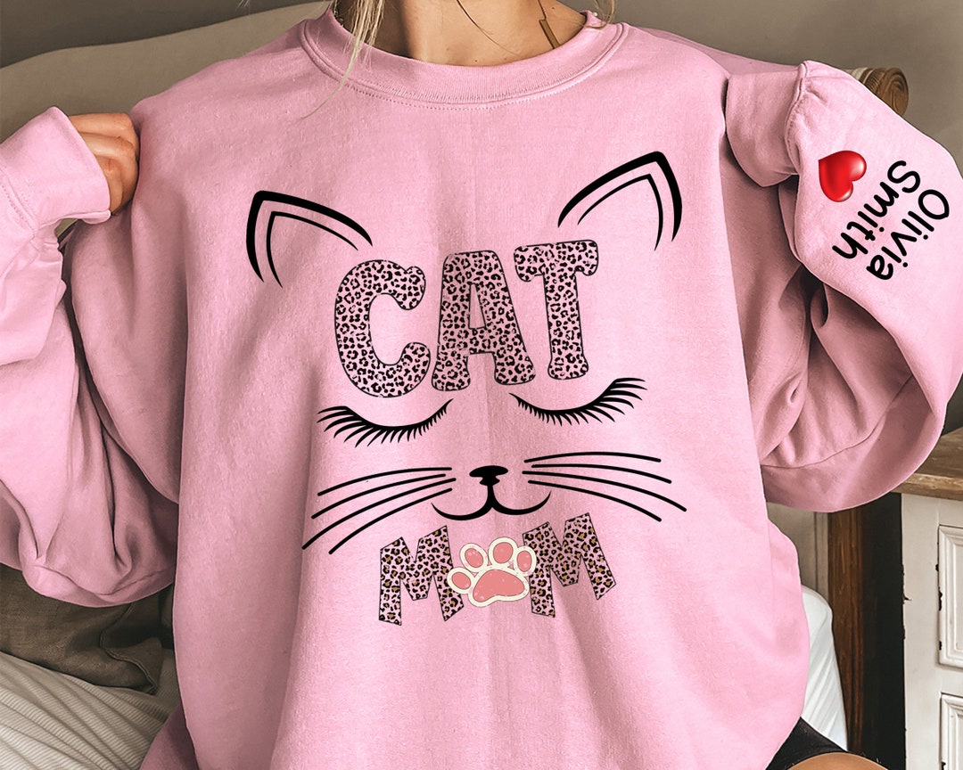 Custom Cat Mom Sweatshirt, Personalized Cat Mama Sweatshirt, Cat Mom