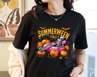 Summerween Vibes Skeleton Shirt, Funny Halloween Gift, Spooky Summer Tee