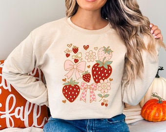 Boho Strawberry Hoodie: Cottagecore Botanical Garden Sweatshirt