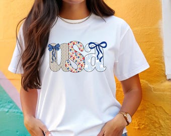 Floral Coquette USA Shirt, 4th of July Shirt, Independence Day Tee, America Pride Tee, Red White Blue Tee, 250th Anniversary