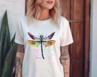 Comfort Colors® Dragonfly Shirt, Smile Often Think Positively Give Thanks Motivational Tee