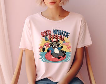 Funny 4th of July Shirt, Feral Raccoon Tee, Red White and Feral, Celebrating the 250th Anniversary Gift