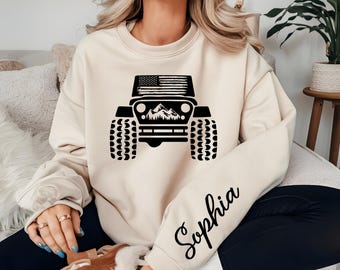 Personalized American Off Road Sweatshirt, Off Road Forest Gift, USA Flag Hoodie, Custom 4WD Off Road Sweatshirt, Mountain Car Gift