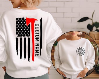 Personalized Firefighter Sweatshirt, Gift for Firefighter, Custom Firefighter Hoodie Gift, USA Flag Gift