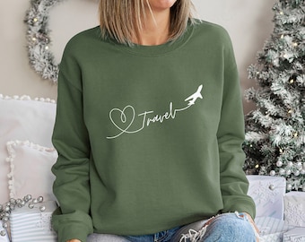 Let&#39;s Travel Sweatshirt, Travel Lover Gift, Travel Plane Sweatshirt, Heart Vacation Sweatshirt, Love Travel Sweatshirt, Road Trip Sweatshirt