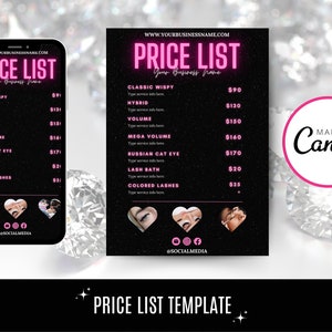 Diy Price List Editable Template, Price List Flyer Canva, Instagram Influencer Beauty Business Price List, Lash Tech Nail Tech Hair Business