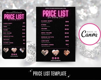 Diy Price List Editable Template, Price List Flyer Canva, Instagram Influencer Beauty Business Price List, Lash Tech Nail Tech Hair Business