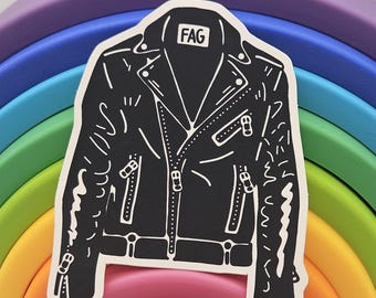 Fag Sticker Leather Jacket Gay Men's Leather Pride
