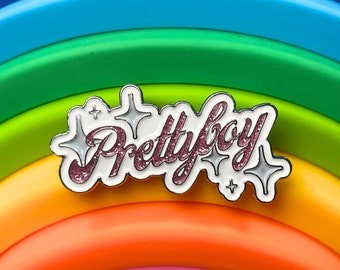Prettyboy Glittery Enamel Pin - Pretty Boy Butch Lesbian Dyke Glitter pink gay pride