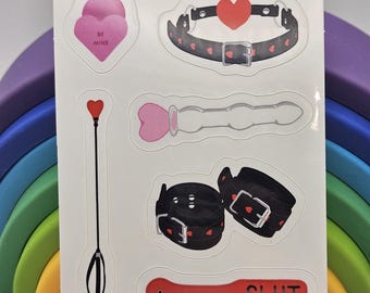 Kink Heart Pink BDSM Sex Toys Mini Sticker Sheet for Phone Case, Laptop, Water Bottle