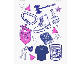 Risograph Butch Print Stone Butch Blues carabiner labrys ring of keys trans transgender queer nonbinary flagging handkerchief bandana