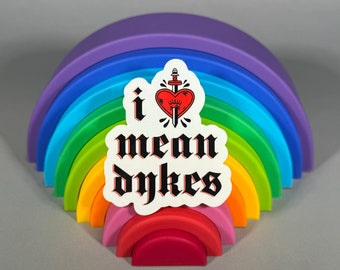 i [heart] mean dykes -- Transparent Dyke Sticker -- Butch Femme Lesbian Dyke Pride