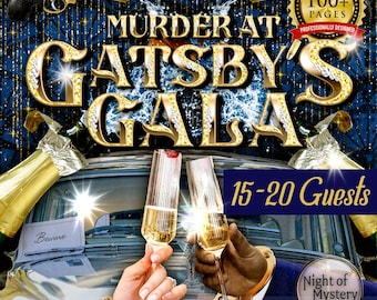 Murder at Gatsby’s Gala|Gatsby Theme Murder Mystery Party Game| Printable Mystery for New Years Eve, Halloween, Large Group| 15 to 20 Guests