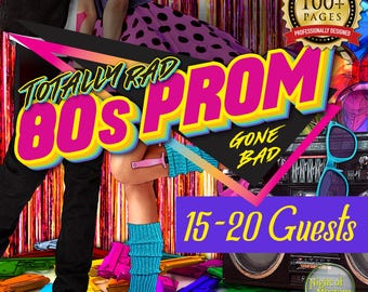 Totally Rad 80s Prom Gone Bad| Costume Era 1980s Mullet Detective Theme Party| Prom Night Mystery Game Pintables for Group|15-20 Adults